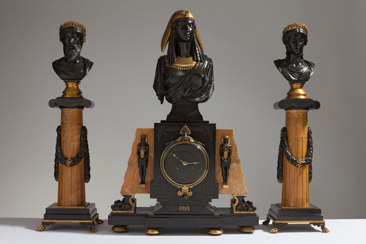 Servant Egyptian Clock Garniture